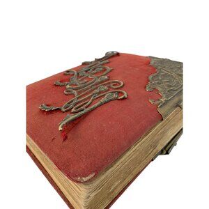 Antique Victorian Red Cloth & Brass Photo Album 33 Family Photos 8728